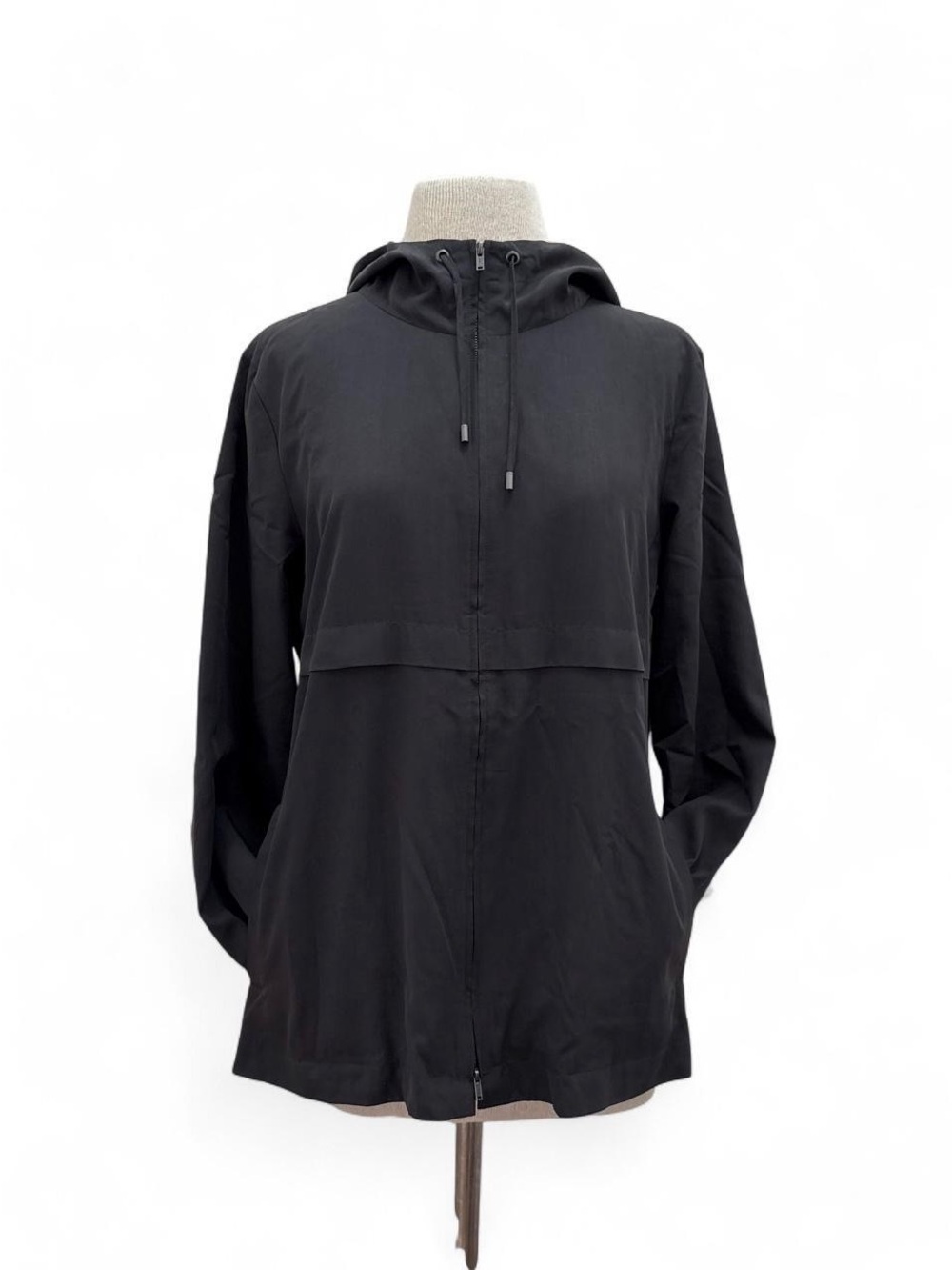 Eileen Fisher $398 Graphite Sandwashed Hooded Jacket Sz Small Sporty Athleisure